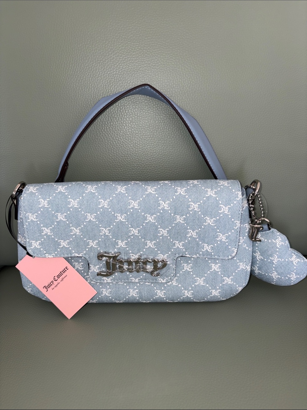 Juicy Couture Light Blue Monogram Top-Handle Shoulder Bag